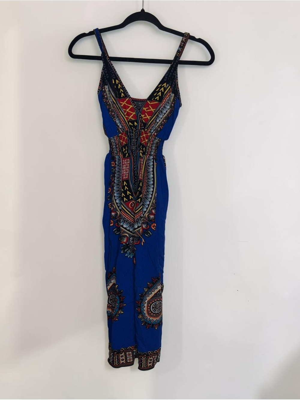Blue Tribal-Inspired Print V-Neck Sleeveless Women's Dress